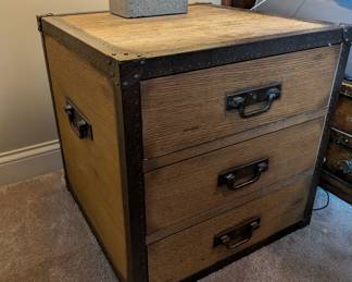 TRUNK STYLE 3 DRAWER NIGHTSTAND BY ARCHIVE HOME FOR CENTURY FURNITURE 24.5" SQUARE, 21.5" H