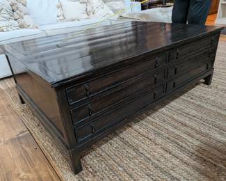 BLACK PLANK TOP APOTHECARY STYLE COFFEE TABLE - 54" L, 38" W, 19" H