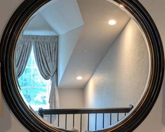 LARGE ROUND FRAMED WALL MIRROR WITH GOLD ACCENT - 42" ROUND