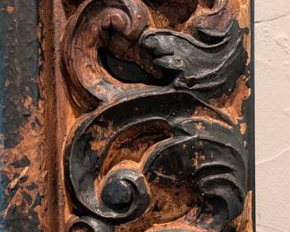 DETAIL: PAIR OF LARGE ORNATE CARVED WOOD WALL MIRRORS  - 60" L x 44.5" W