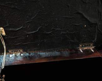 PAIR OF UPHOLSTERED TUFTED STORAGE OTTOMANS WITH NAILHEAD TRIM - ONE IN NEED OF REPAIR - 21" SQUARE, 20" H