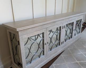 $950 - LARGE MIRRORED WOOD SIDEBOARD BUFFET - 108" L x 40" H x 20" DEPTH