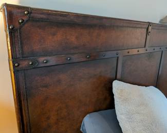 LEATHER TRUNK STYLE PLATFORM STORAGE BED, DRAWERS ON BOTH SIDES - 86"L, 66"W, 59"H OF HEADBOARD