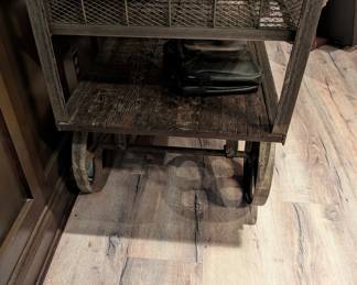 INDUSTRIAL CAST IRON FLOWER CART CONSOLE TABLE WITH BASKETS - 48"L, 30"W, 36"H