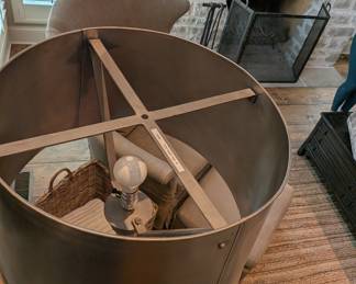 DETAIL: INDUSTRIAL METAL FLOOR LAMP WITH METAL SHADE - 69" H, 18" DIAMETER LAMP SHADE