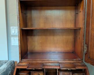 GEORGE III STYLE WALNUT MIRRORED SECRETARY DESK -  76" H, 29" W, 22" DEPTH, OPEN WITH DROP DOWN DESK IS 32"