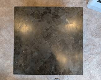 PAIR OF SQUARE RUSTIC WOOD COFFEE TABLES WITH STONE TOP - 26.5" SQUARE, 18" H
