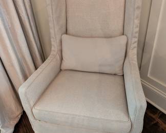 PAIR OF LEE INDUSTRIES UPHOLSTERED CHAIRS WITH LUMBAR PILLOW - 46"H, 28"W, 29" DEPTH