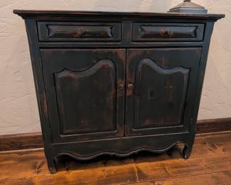 HABERSHAM PLANTATION BLACK DISTRESSED WOOD CABINET - 37"H, 41"W, 11" DEPTH- 37"H, 41"W, 11" DEPTH