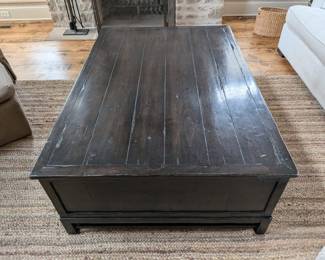 BLACK PLANK TOP APOTHECARY STYLE COFFEE TABLE  - 54" L, 38" W, 19" H