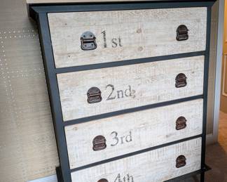 INDUSTRIAL 4 DRAWER SPORTS PERIOD NUMBERED CHEST OF DRAWERS - 57.5" H, 46" W, 24" DEPTH