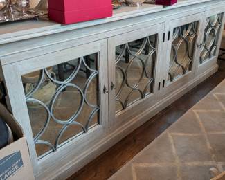 LARGE MIRRORED WOOD SIDEBOARD BUFFET - 108" L x 40" H x 20" DEPTH