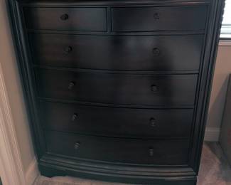 RESTORATION HARDWARE TALL BOY BLACK WOOD DRESSER - 48" H, 41" W, 21" DEPTH