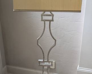 MODERN GEOMETRIC OPENWORK SILVER FLOOR LAMP - 67" H, 15x22" LAMP SHADE