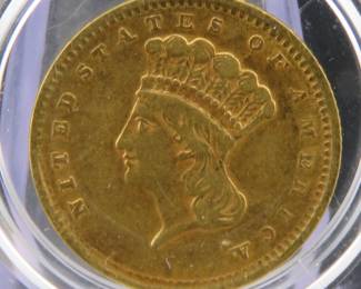Lot 100. 1856 90% Gold Princess $1 coin with total weight of 1.5 grams