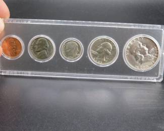 Lot 57. Five-coin 1955 type set including penny, nickel, dime, quarter, and half dollar.