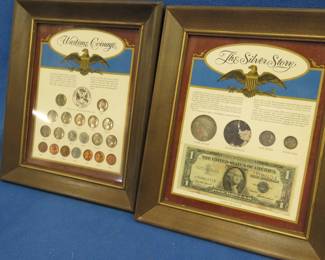 Lot 114. All the types of pennies and nickels minted in the U.S. during WWII framed and entitled Wartime Coinage.