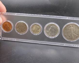Lot 106. Five-coin 1935 type set including penny, nickel, dime, quarter, and half dollar