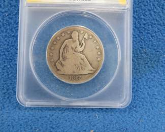 Lot 273. 1865 S Seated Liberty Half Dollar Slabbed and Graded ANACS Good 4 Details Scratched, Cleaned