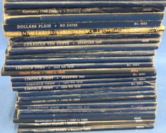 Lot 127. 25 empty coin albums in excellent condition including pennies, nickels, dimes, quarters, halves and dollar coins