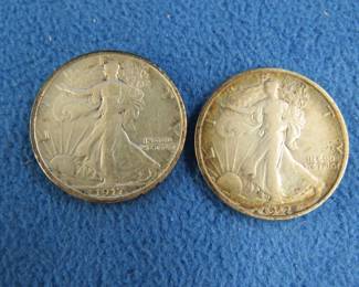 Lot 199. Two Walking Liberty Half Dollars: 1917 and a 1917 S with the mint mark on the reverse