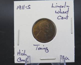 Lot 280. 1911 S Lincoln Wheat Cent with toning