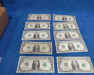 Lot 209. Ten Series 1963 B Joseph Barr Federal Reserve $1 Notes