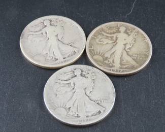 Lot 321. Three 1917 S Walking Liberty Half Dollar coins with reverse mintmarks