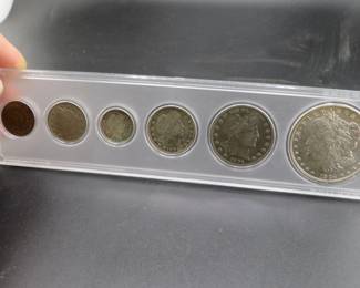 Lot 33. Six-coin 1904 type set including penny, nickel, dime, quarter, half, and dollar.