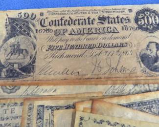 Lot 124. Antiqued reproduction Confederate currency