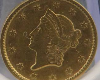 Lot 50. 1851 90% Gold Liberty $1 coin with total weight of 1.672 grams