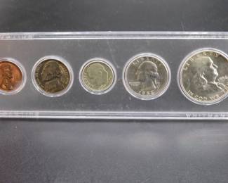 Lot 58. Five-coin 1956 type set including penny, nickel, dime, quarter, and half dollar.