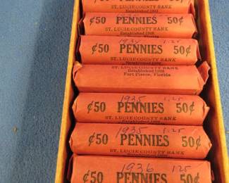 Lot 154. 20 rolls of Wheat Cents from 1930 through 1939. Please see the photos for the Seller-provided dates written on the rolls.