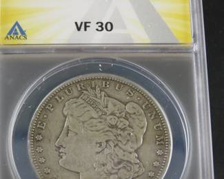 Lot 302. 1888 S Morgan Silver Dollar slabbed and graded ANACS VF 30