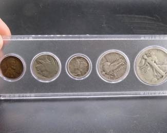 Lot 104. Five-coin 1929 type set including penny, nickel, dime, quarter, and half dollar