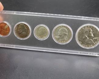 Lot 56. Five-coin 1954 type set including penny, nickel, dime, quarter, and half dollar.