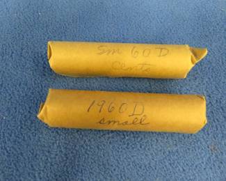 Lot 225. Two rolls of 50 each (100 total) 1960 D Small Date Lincoln Memorial Cents