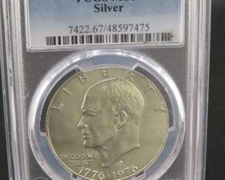 Lot 11. Bicentennial Eisenhower 40% silver dollar coin slabbed and graded PCGS MS67