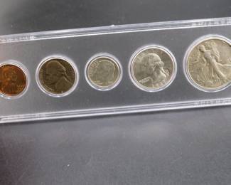 Lot 59. Five-coin 1947 type set including penny, nickel, dime, quarter, and half dollar.
