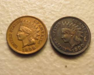 Lot 147. 1898 and 1900 Indian Head Cents each with full Liberty and four diamonds
