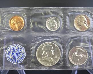Lot 165. 1957 U.S. Mint Proof Set with 90% silver Dime, Quarter, and Half Dollar coins