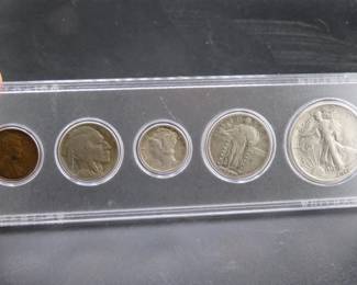 Lot 103. Five-coin 1917 type set including penny, nickel, dime, quarter, and half dollar