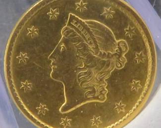 Lot 10. 1850 90% Gold Liberty $1 coin with total weight of 1.67 grams