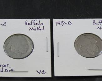 Lot 316. 1917 D and 1926 D Buffalo Nickels. The 1926 D has a rotated die mint error