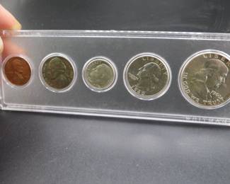 Lot 34. Five-coin 1960 type set including penny, nickel, dime, quarter, and half dollar