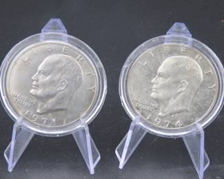 Lot 136. 1971 S and a 1974 S 40% silver Eisenhower dollar coins