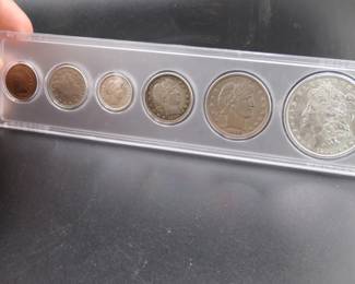 Lot 87. Six-coin 1898 type set including penny, nickel, dime, quarter, half, and dollar.
