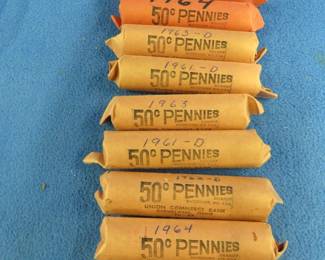 Lot 155. 10 rolls of Lincoln Memorial Cents from the 1960s. Please see the photos for the Seller-provided dates written on the rolls.
