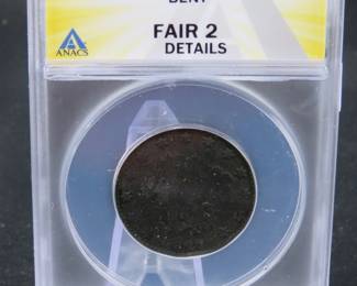 Lot 215. 1821 1-Cent slabbed and graded ANACS Details Bent, Fair 2 Details