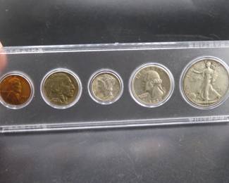 Lot 108. Five-coin 1937 type set including penny, nickel, dime, quarter, and half dollar